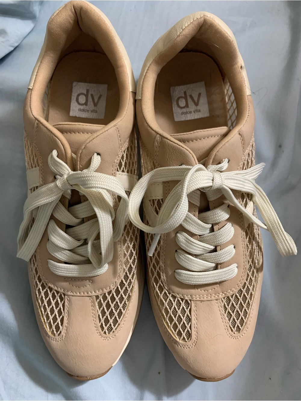Dolce Vita Nude Mesh Lace-Up Sneakers with Cream Laces